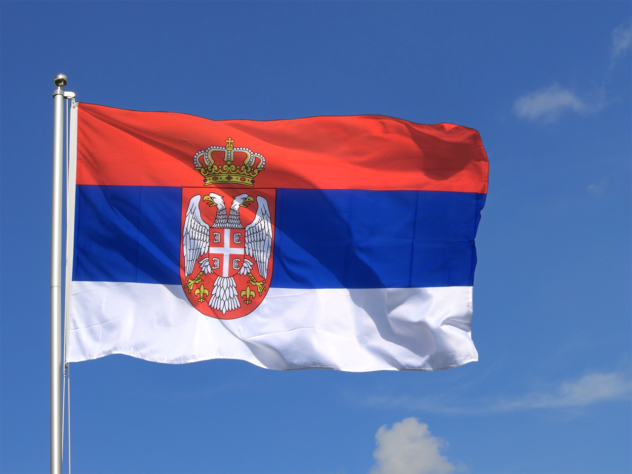 Large Flag Serbia With Crest 5x8 Ft Royal Flags