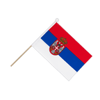 Drapeau Serbie avec blason sur hampe - 15 x 22 cm