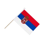 Drapeau sur hampe Serbie avec blason 15 x 22 cm