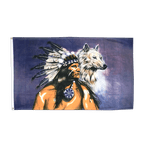 Indianer mit Wolf - Flagge 90 x 150 cm