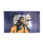 Indianer mit Wolf Flagge 90 x 150 cm