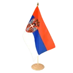 Grand drapeau de table Serbie avec blason 30 x 45 cm, bois