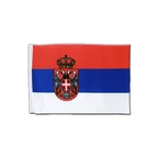 Drapeau en satin Serbie avec blason 15 x 22 cm