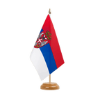 Serbie avec blason Drapeau de table 15 x 22 cm, bois