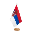 Holz Tischflagge Serbien mit Wappen 15 x 22 cm