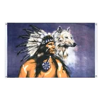 Indianer mit Wolf Bannerfahne 90 x 150 cm, Querformat