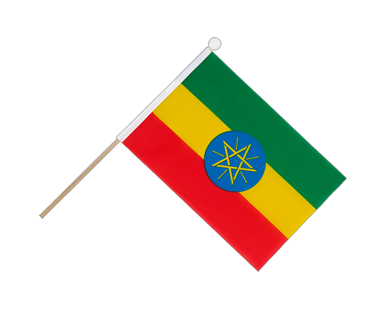 Drapeau Éthiopie avec étoile sur hampe - 15 x 22 cm