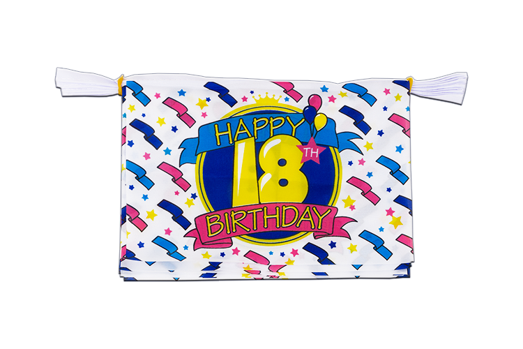 Happy Birthday 18 ans - Mini Guirlande fanion 15 x 22 cm, 3 m