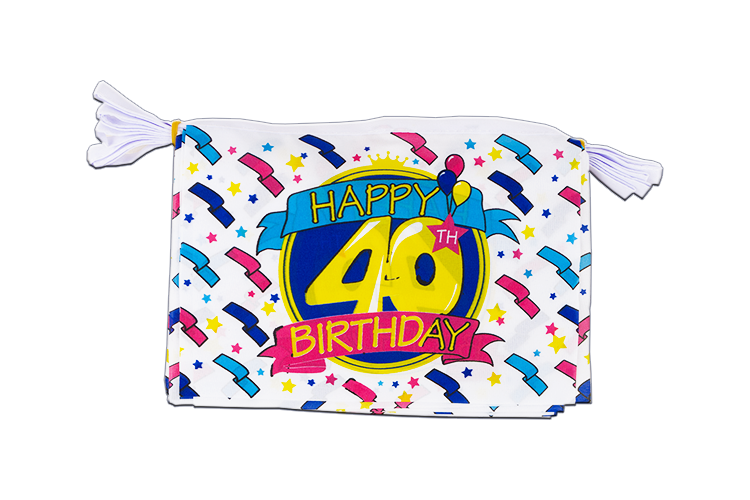 Happy Birthday 40 Jahre Fahnenkette 15 x 22 cm, 3 m