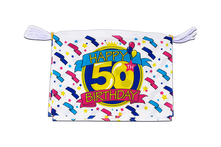 Happy Birthday 50 ans - Mini Guirlande fanion 15 x 22 cm, 3 m
