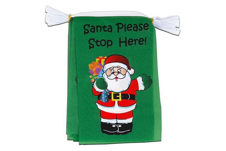 Santa Please Stop Here - Fahnenkette 15 x 22 cm, 3 m