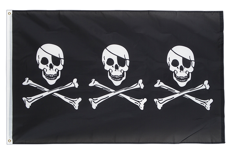 Pirat Drei Totenköpfe Flagge 90 x 150 cm