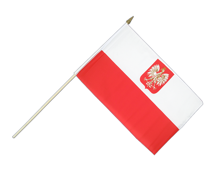 Drapeau Pologne avec aigle sur hampe 30 x 45 cm