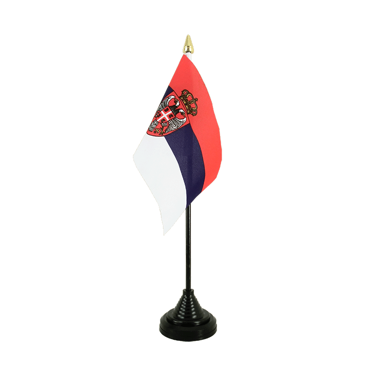Mini drapeau Serbie avec blason de table 10 x 15 cm