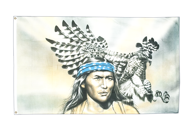 Indianer mit Adler Flagge 90 x 150 cm