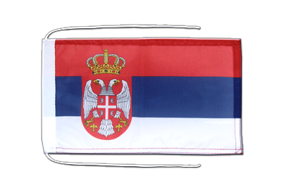 Drapeau avec cordelettes Serbie avec blason 20 x 30 cm