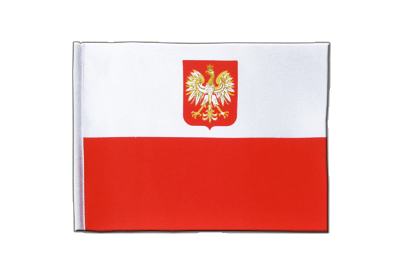 Drapeau en satin Pologne avec aigle 15 x 22 cm