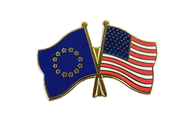 UE + USA - Pin's drapeaux croisés