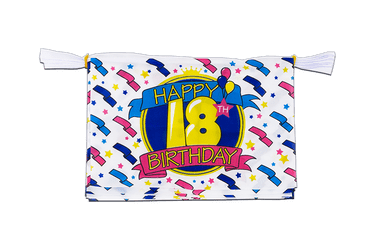 Happy Birthday 18 ans Mini Guirlande fanion 15 x 22 cm, 3 m