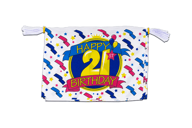 Happy Birthday 21 ans Mini Guirlande fanion 15 x 22 cm, 3 m