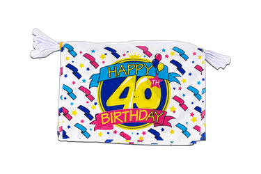 Happy Birthday 40 ans Mini Guirlande fanion 15 x 22 cm, 3 m