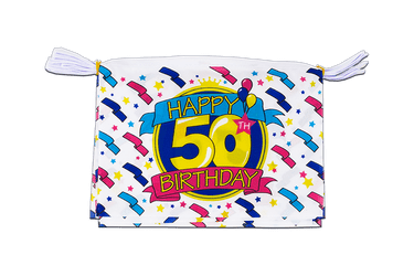 Happy Birthday 50 ans Mini Guirlande fanion 15 x 22 cm, 3 m