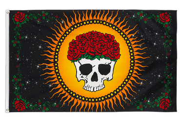Crâne avec des roses - Drapeau 90 x 150 cm