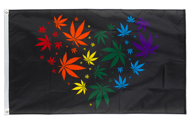 Marijuana Arc en ciel Coeur Drapeau 90 x 150 cm