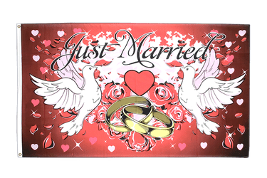 Mariage Just Married, rouge Drapeau 90 x 150 cm
