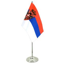 Tischflagge Serbien mit Wappen - 15 x 22 cm Satin