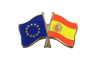EU + Spain with crest Crossed Flag Pin