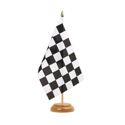 Drapeau De Table Damier F1 - Mini Drapeau 10x15 Cm, Support Plastique Noir, Parfait Pour Décorer événements