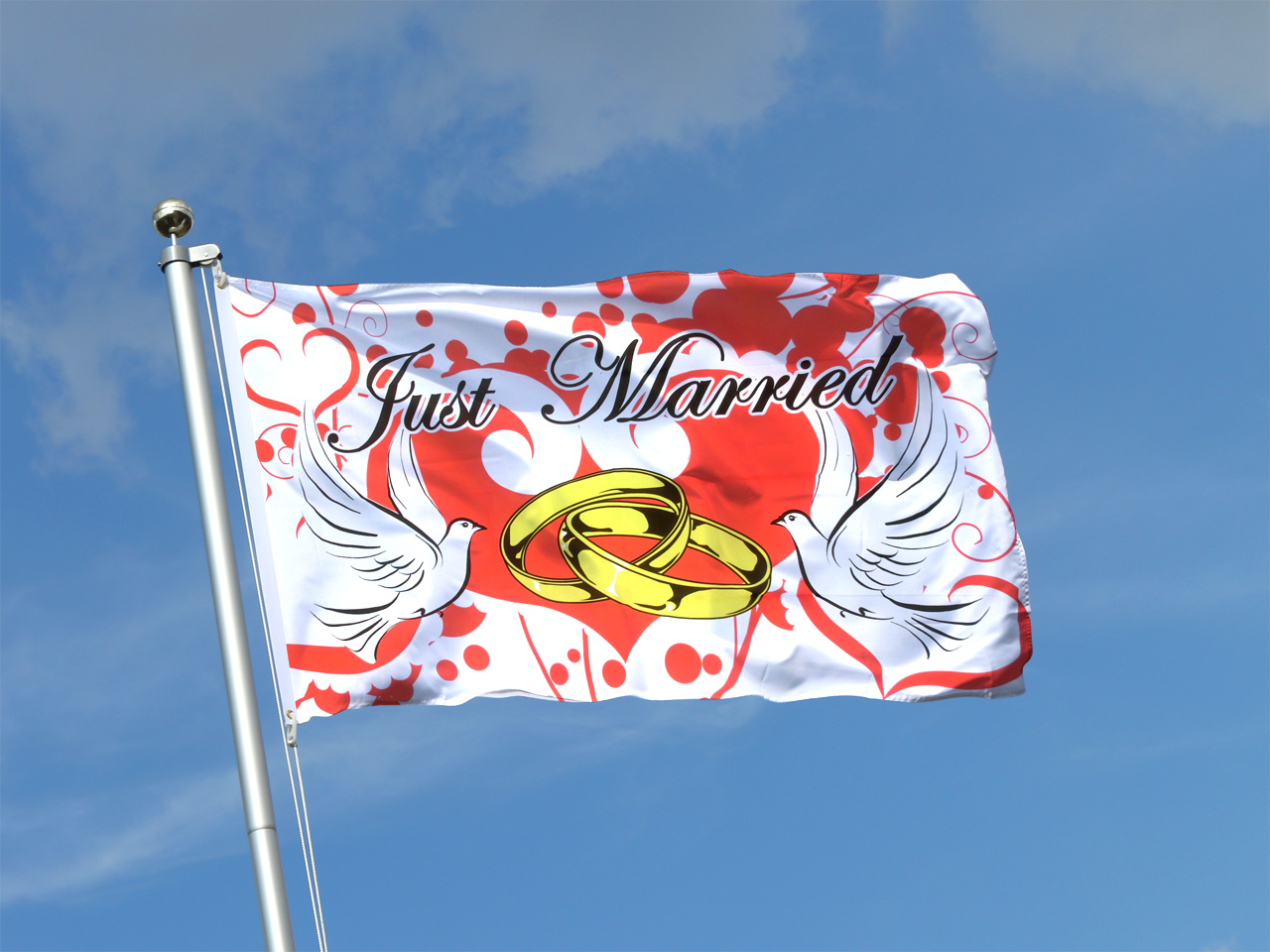 90 x 150 cm Fahnen Flagge Just Married Ringe