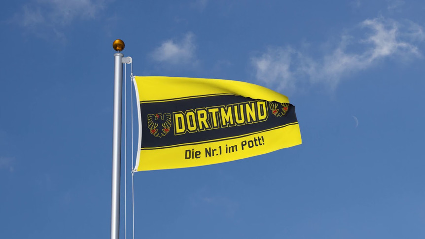 Dortmund Nr. 1 im Pott, Drei Streifen waagerecht - Flagge 90 x 150 cm