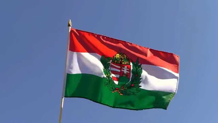 Hungary with crest - Hand Waving Flag 12x18"