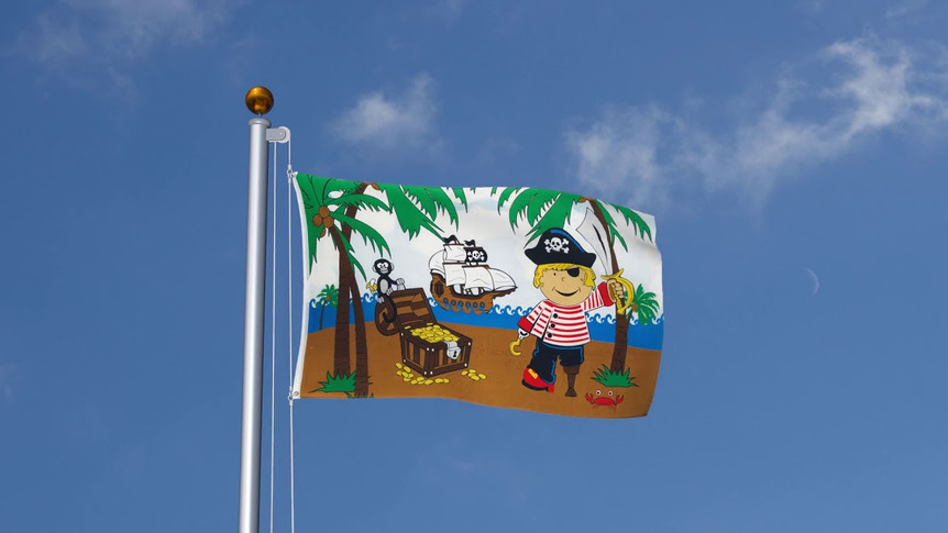 Pirate Garçon sur île au trésor - Drapeau 90 x 150 cm