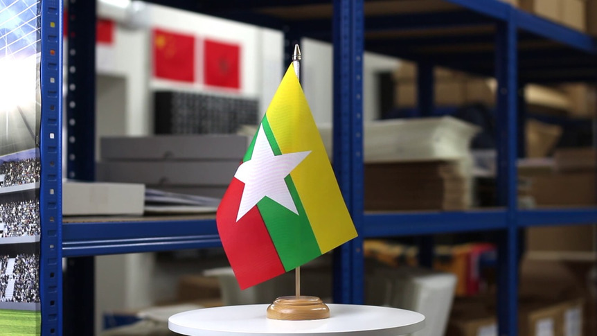 Myanmar new - Table Flag 6x9", wooden