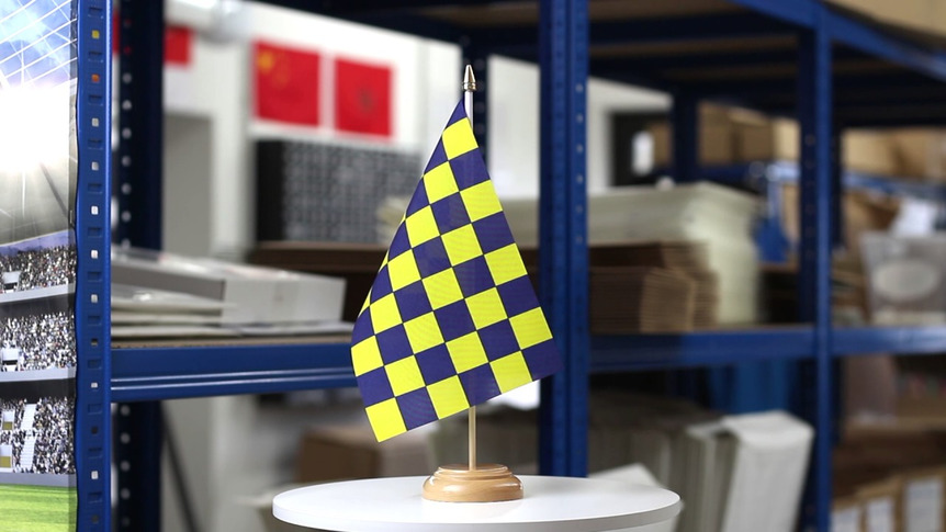 Checkered Blue-Yellow - Table Flag 6x9", wooden