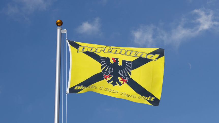 Dortmund mit Wappen, Die Nr. 1 aus dem Pott - Flagge 90 x 150 cm