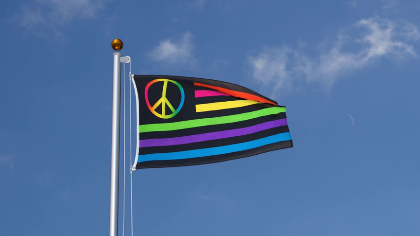 Regenbogen Frieden Peace neon - Flagge 90 x 150 cm