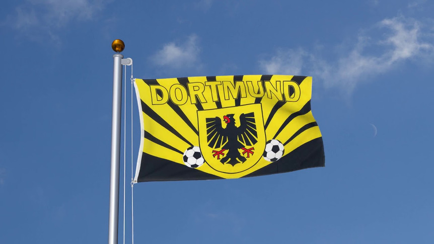 Dortmund deux ballons de foot avec blason - Drapeau 90 x 150 cm