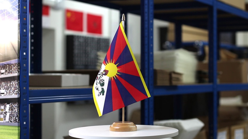 Tibet - Holz Tischflagge 15 x 22 cm